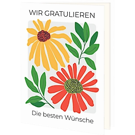 Carte de voeux Korsch Wir Gratulieren - Die besten Wünsche, avec motif coloré &amp; enveloppes, format vertical, L 115 x H 170 mm, carton, blanc naturel, 10 pièces