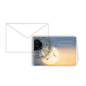 Carte funéraire "Sincères condoléances", format B6, 170 x 115 mm, avec enveloppes de deuil et double encart, gris, carton avec timbre à la feuille d'argent, 10 pièces