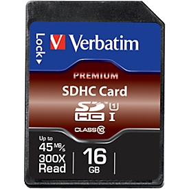 Carte mémoire SDHC/SDXC Premium Verbatim, capacité de stockage 16 Go