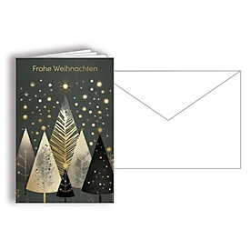 Cartes de Noël "Arbres Or moderne", dorure à chaud, soft-touch, design sapin, carton lisse, FSC, L 115 x H 170 mm, incl. feuille d'insertion double &amp; enveloppe, 10 pièces