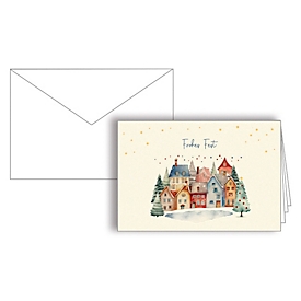 Cartes de Noël "Joyeux Noël Paysage de village", format horizontal 170 x 115 mm, FSC-Mix, incl. feuille d'insertion &amp; enveloppe, lot de 10