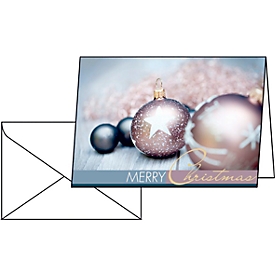 Cartes de Noël "Merry Christmas" avec boules de Noël, 25 pièces, y compris enveloppes, format A6, 148 x 105 mm, carton brillant, imprimables