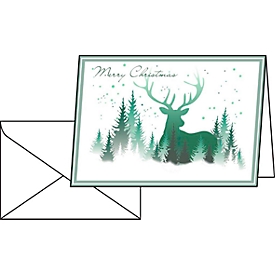 Cartes de voeux "Merry Christmas" renne dans la forêt, 25 pièces, avec enveloppes, format A6, 148 x 105 mm, carton brillant, imprimables
