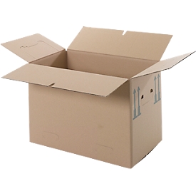 Carton de déménagement, 1 cannelure, jusqu'à 40 kg, champ d'inscription, poignées renforcées, L 500 x l 300 x H 340 mm, brun, 25 pièces