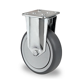 CASCOO Bockrolle P2T2, mit Rad-ø 125 mm x B 32 mm, Polypropylen-Felge, Elastomer-Lauffläche, grau, Kugellager, bis 100 kg