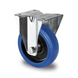CASCOO Bockrolle R4F1, mit Rad-ø 80 mm x B 35 mm, Polyamid-Felge, Elastik-Lauffläche, blau, Rollenlager, bis 130 kg