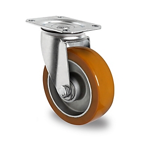 CASCOO castor AAU5, with wheel ø 125 mm x W 40 mm, aluminum rim, polyurethane tread, brown, double ball bearing, up to 300 kg