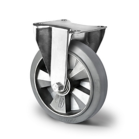 CASCOO fixed castor BAF2, with wheel ø 160 mm x W 50 mm, aluminum rim, elastic tread, gray, double ball bearing, up to 400 kg