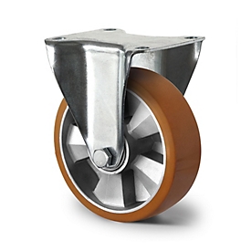 CASCOO fixed castor BAU5, with wheel ø 125 mm x W 50 mm, aluminum rim, polyurethane tread, brown, double ball bearing, up to 500 kg