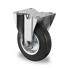 CASCOO fixed castor SWS4, with wheel ø 80 mm x W 35 mm, steel rim, solid rubber tread, black, roller bearing, up to 70 kg