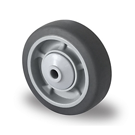 CASCOO inbouwwiel P2G2, met wiel ø 100 mm x B 32 mm, velg van polypropyleen, loopvlak van elastomeer, grijs, kogellager, tot 135 kg