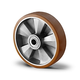 CASCOO Roue encastrée BAU5, avec ø de roue 200 mm x L 50 mm, jante en aluminium, bande de roulement en polyuréthane, marron, double roulement à billes, jusqu'à 800 kg