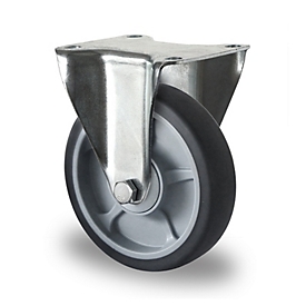 CASCOO Roulette fixe P2G2, avec ø de roue 160 mm x L 40 mm, jante en polypropylène, bande de roulement en élastomère, grise, roulement à billes, jusqu'à 200 kg