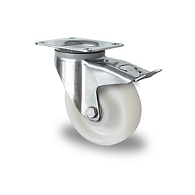 CASCOO Roulette pivotante Z0Z0, avec blocage total, ø de roue 125 mm x L 50 mm, jante en polyamide, bande de roulement en polyamide, naturel/blanc, roulement à billes double, jusqu'à 500 kg