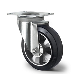 CASCOO swivel castor BAF4, with wheel ø 160 mm x W 50 mm, aluminum rim, elastic tread, black, double ball bearing, up to 400 kg