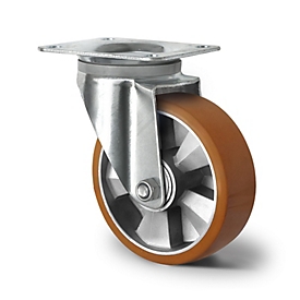 CASCOO swivel castor BAU5, with wheel ø 125 mm x W 50 mm, aluminum rim, polyurethane tread, brown, double ball bearing, up to 500 kg