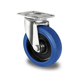 CASCOO swivel castor R4F1, with wheel ø 80 mm x W 35 mm, polyamide rim, elastic tread, blue, roller bearing, up to 130 kg