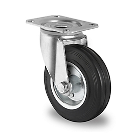CASCOO swivel castor SWS4, with wheel ø 80 mm x W 35 mm, steel rim, solid rubber tread, black, roller bearing, up to 70 kg