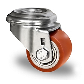 CASCOO swivel castor SWU5, with wheel ø 35 mm x W 27 mm, steel rim, polyurethane tread, brown, double ball bearing, up to 100 kg