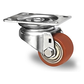 CASCOO swivel castor SWU5, with wheel ø 50 mm x W 33 mm, steel rim, polyurethane tread, brown, double ball bearing, up to 150 kg