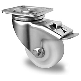 CASCOO swivel castor V0Z0, with total brake, wheel ø 75 mm x W 32 mm, polyamide rim, polyamide tread, natural/white, double ball bearing, up to 300 kg