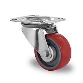 CASCOO zwenkwiel N2U6, met wiel ø 80 mm x B 32 mm, polyamide velg, polyurethaan loopvlak, rood, rollager, tot 130 kg