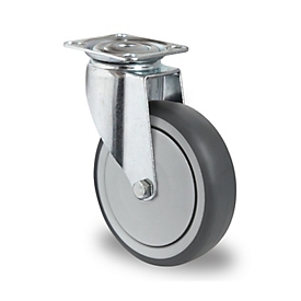 CASCOO zwenkwiel P2T2, met wiel ø 100 mm x B 32 mm, velg van polypropyleen, loopvlak van elastomeer, grijs, kogelgelagerd, tot 100 kg