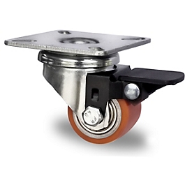 CASCOO zwenkwiel SWU5, met rem, wiel ø 35 mm x B 27 mm, stalen velg, polyurethaan loopvlak, bruin, dubbele kogellager, tot 100 kg