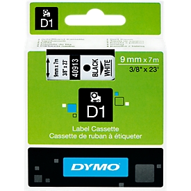 Casete de cinta de escritura DYMO® D1 40913, 9 mm de ancho, blanco/negro