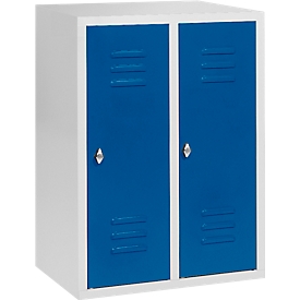 Casier de vestiaire mi-hauteur, 2 compartiments, 300 mm, serrure à came batteuse, gris clair/bleu gentiane