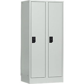 Casier scolaire, l. 600 x H 1400 mm, serrure à cylindre de sécurité, 2 compartiments, gris clair/gris clair