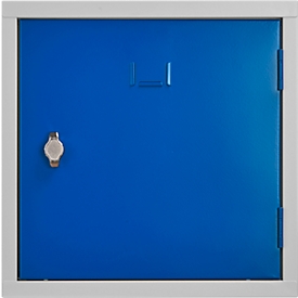 Casillero cubo, bisagra de puerta a la derecha, cierre de pasador giratorio, ampliable, acero, puerta azul genciana RAL 5010