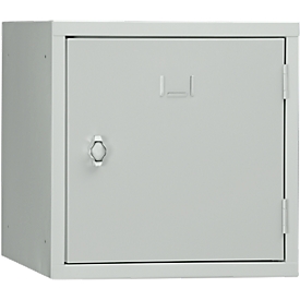 Casillero cubo, bisagra de puerta a la derecha, cierre de pasador giratorio, ampliable, acero, puerta gris luminoso RAL 7035