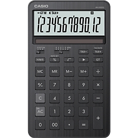 Casio bureaucalculator JW-200DQ, LC-display, 12 cijfers, commerciële afronding, BTW-functie, batterij-/solarvoeding, B 109 x H 182 mm, zwart