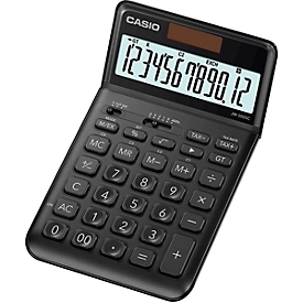 Casio tafelrekenmachine JW-200 SC, 12-cijferig BIG LC-display, werkt op zonne-energie/batterijen, zwart