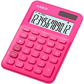 Casio tafelrekenmachine MS-20UC, 12-cijferig LC-display, werkt op zonne-energie/batterijen, roze