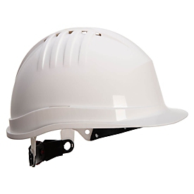 Casque de protection industriel Portwest PS62 Expertline, ventilé, avec visière, gouttière, calotte réglable, PEHD, blanc