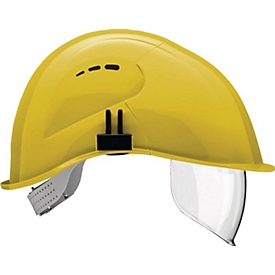Casque de protection VOSS VisorLight, polyéthylène, jaune soufre, EN 397, visière intégrée EN 166, pour porteurs de lunettes, coiffe à 6 points d'attache