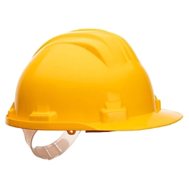 Casque de sécurité de travail Portwest PS61, non ventilé, avec visière, gouttière, calotte réglable, PEHD, jaune