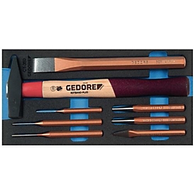Cassette à outils Gedore 1500 CT1-350, 1/3 de module, avec assortiment d'outils à percussion, 8 pièces, L 157,5 x P 310 x H 35 mm, mousse, noir/bleu