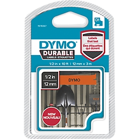 Cassette de ruban D1 - vinyle- adhésif permanent - haute performance - L 12 mm - orange/noir