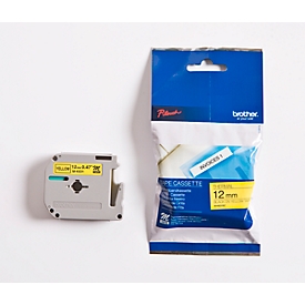 Cassette de ruban pour titreuses M K 631 Brother, 12 mm, jaune/noir