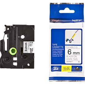 Cassette de ruban pour titreuses TZe-FX211 Brother, 6 mm de largeur, blanc/noir
