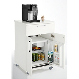 Catering-Caddy, avec compartiment réfrigérateur et compartiment rabattable, L 650 x P 600 x H 1000 mm, avec glacière, blanc