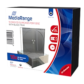 CD/DVD lege hoesjes, transparant, zwarte tray, Slimcase, 10 stuks