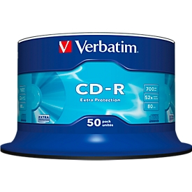 CD-R de Verbatim, hasta 52 veces, 700 MB/80 min, bobina de 50 paquetes