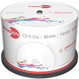 CD-R PRIMEON, imprimable, 52 fois, 700 Mo / 80 min., spindle de 50 CD-R