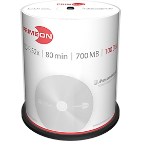 CD-R PRIMEON, jusqu'à 52 fois, 700 Mo / 80 min., spindle de 100 unités