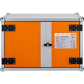 CEMO acculaadkast 8/5 voor brandmeldinstallaties, 1-fase, 6-pits stekkerdoos, geventileerd, 2 rookmelders, B 830 x D 660 x H 520 mm, lichtgrijs/puur oranje