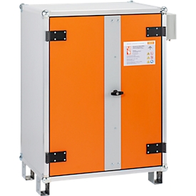 CEMO Akku-Ladeschrank Premium Plus 8/10, 1-phasig, mit CH-Stecker, belüftet, Stapelfüsse, B 890 x T 660 x H 1110 mm, lichtgrau/reinorange